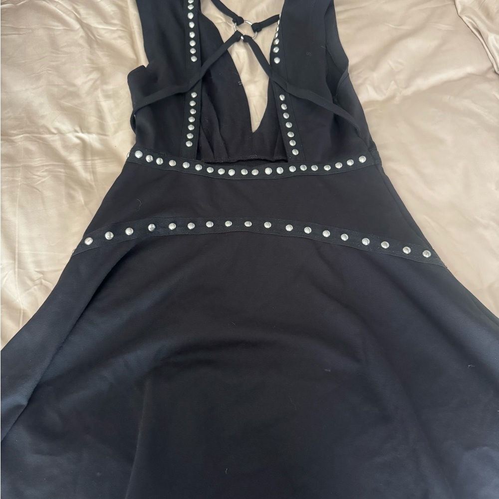 Free People Black Backless Dress with Stud Accents
